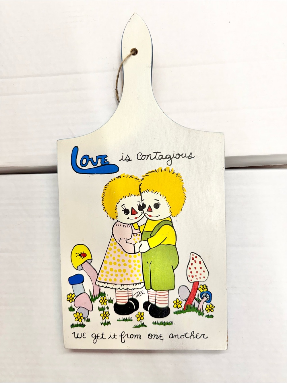 Vintage Love Is Contagious Wall Paddle - Yellow & Green Enesco Japan